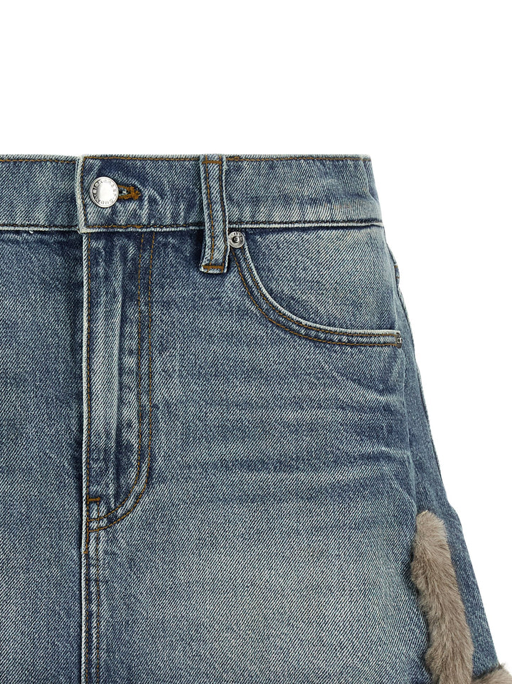 Denim X Alexander Wang Denim Skirt With Fur Hem Skirts - Blue | 15b387678fac00ef4ef02784ce60eca3f97b8325