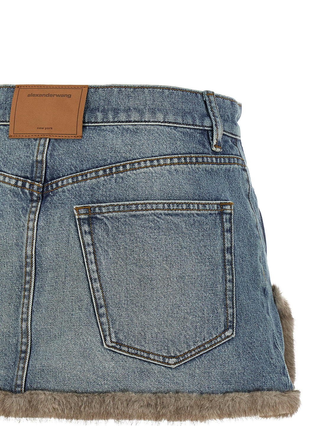 Denim X Alexander Wang Denim Skirt With Fur Hem Skirts - Blue | 28999cc6d986fe652543bdad2091ef1890ebcec3