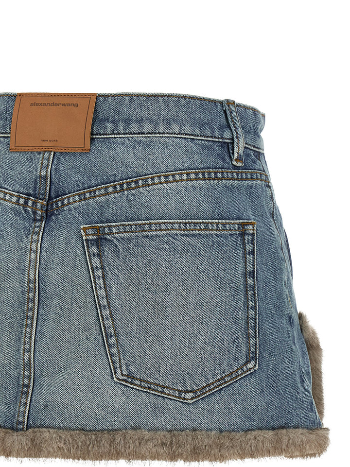 Denim X Alexander Wang Denim Skirt With Fur Hem Skirts - Blue | 28999cc6d986fe652543bdad2091ef1890ebcec3