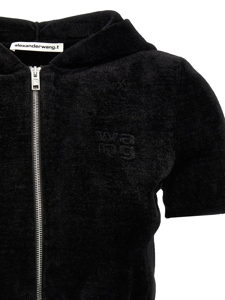 Logo Chenille Cropped Hoodie Dresses Black