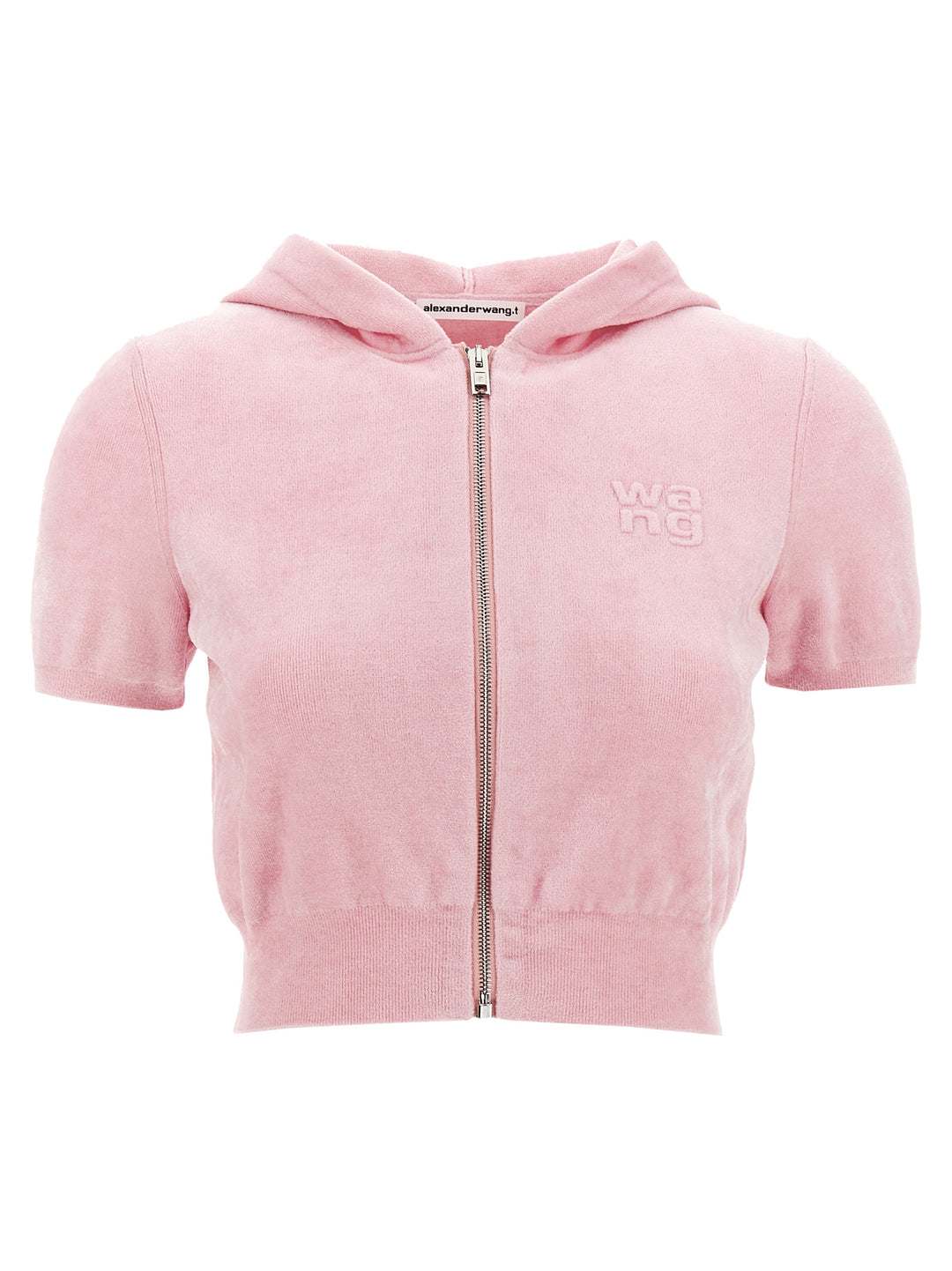 Logo Chenille Cropped Hoodie Sweatshirt Pink