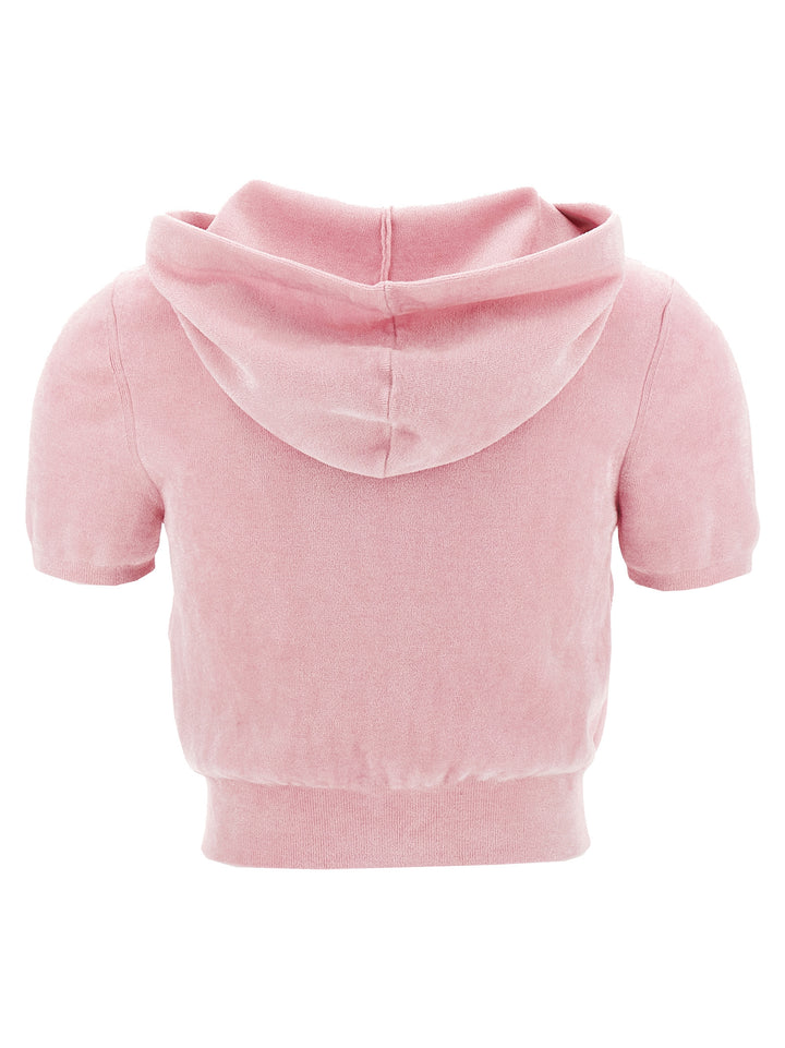 Logo Chenille Cropped Hoodie Sweatshirt Pink