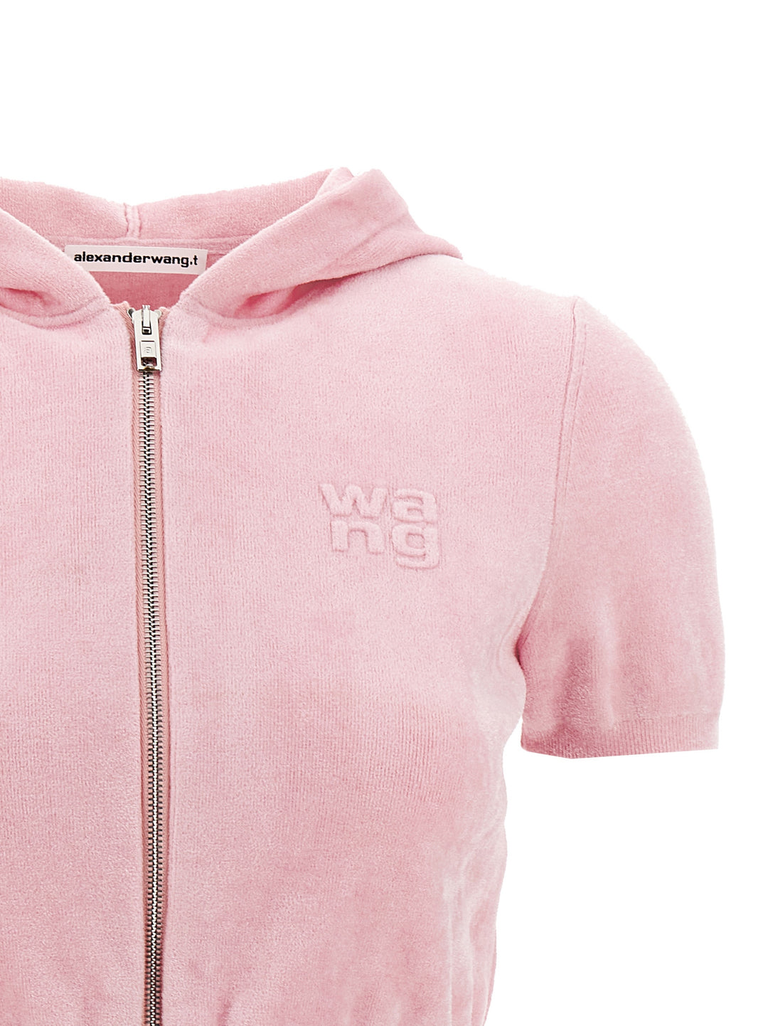 Logo Chenille Cropped Hoodie Sweatshirt Pink