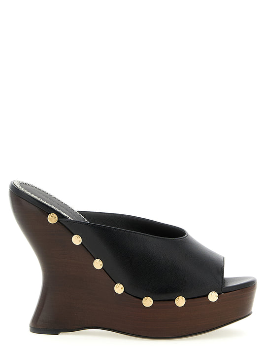 Leather Mules Wedges Black