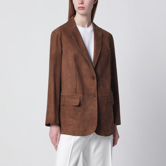 Brown Suede Single-Breasted Jacket