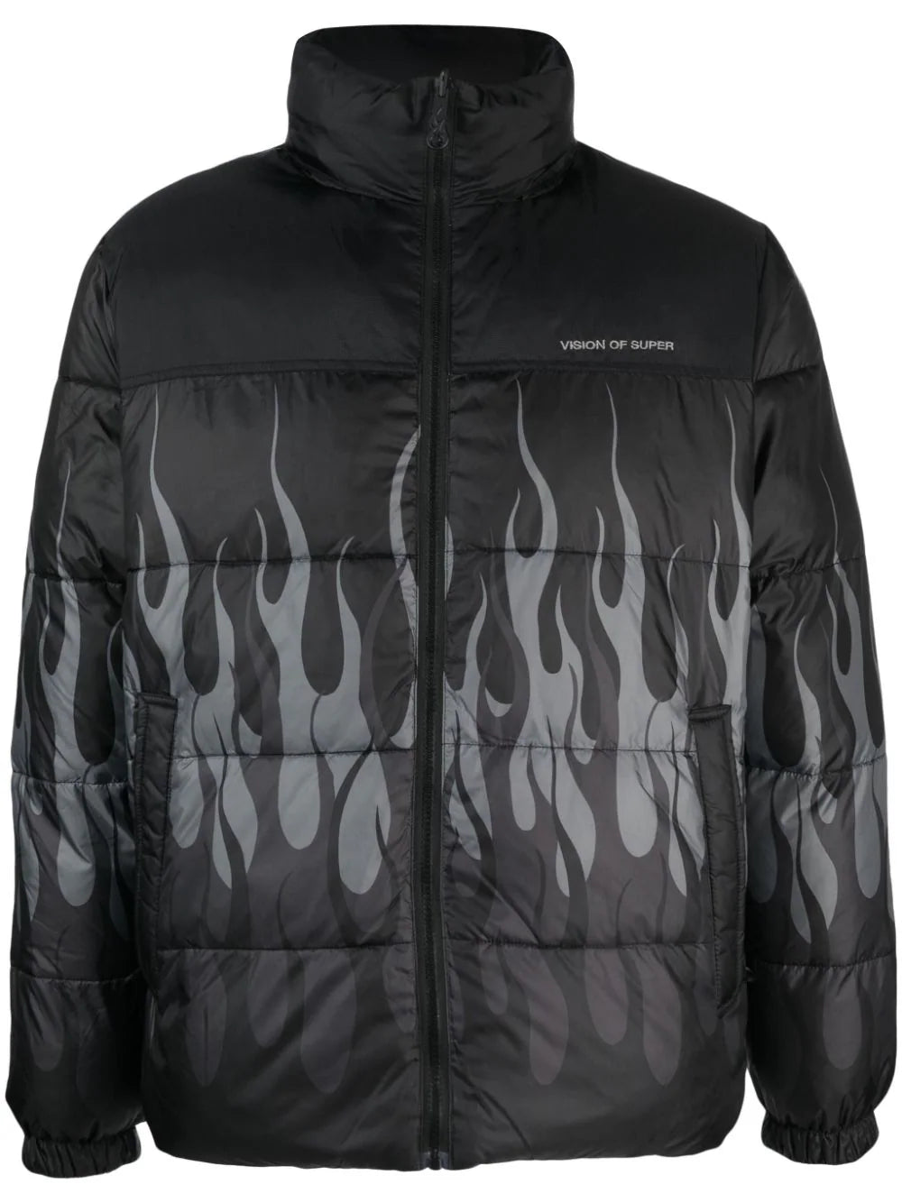 Down jacket with flame motif