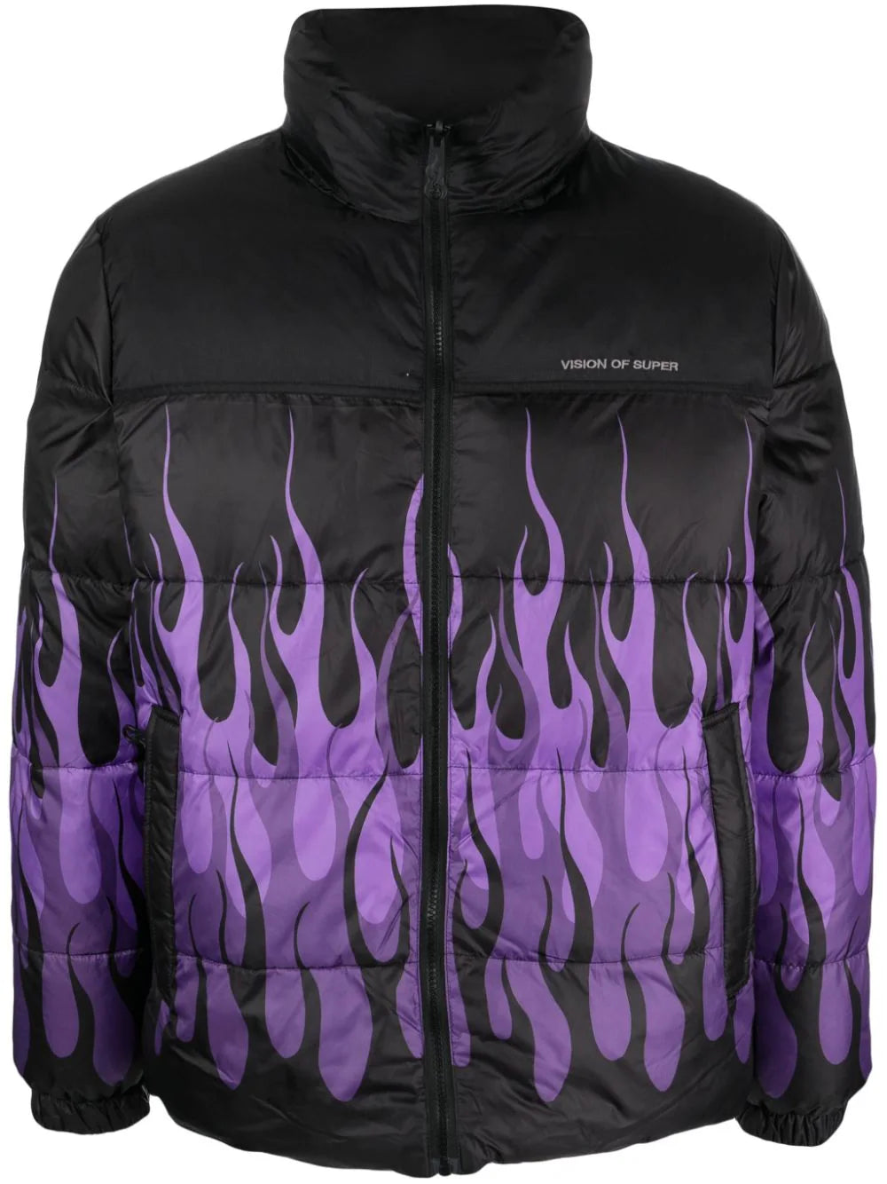 Down jacket with flame motif