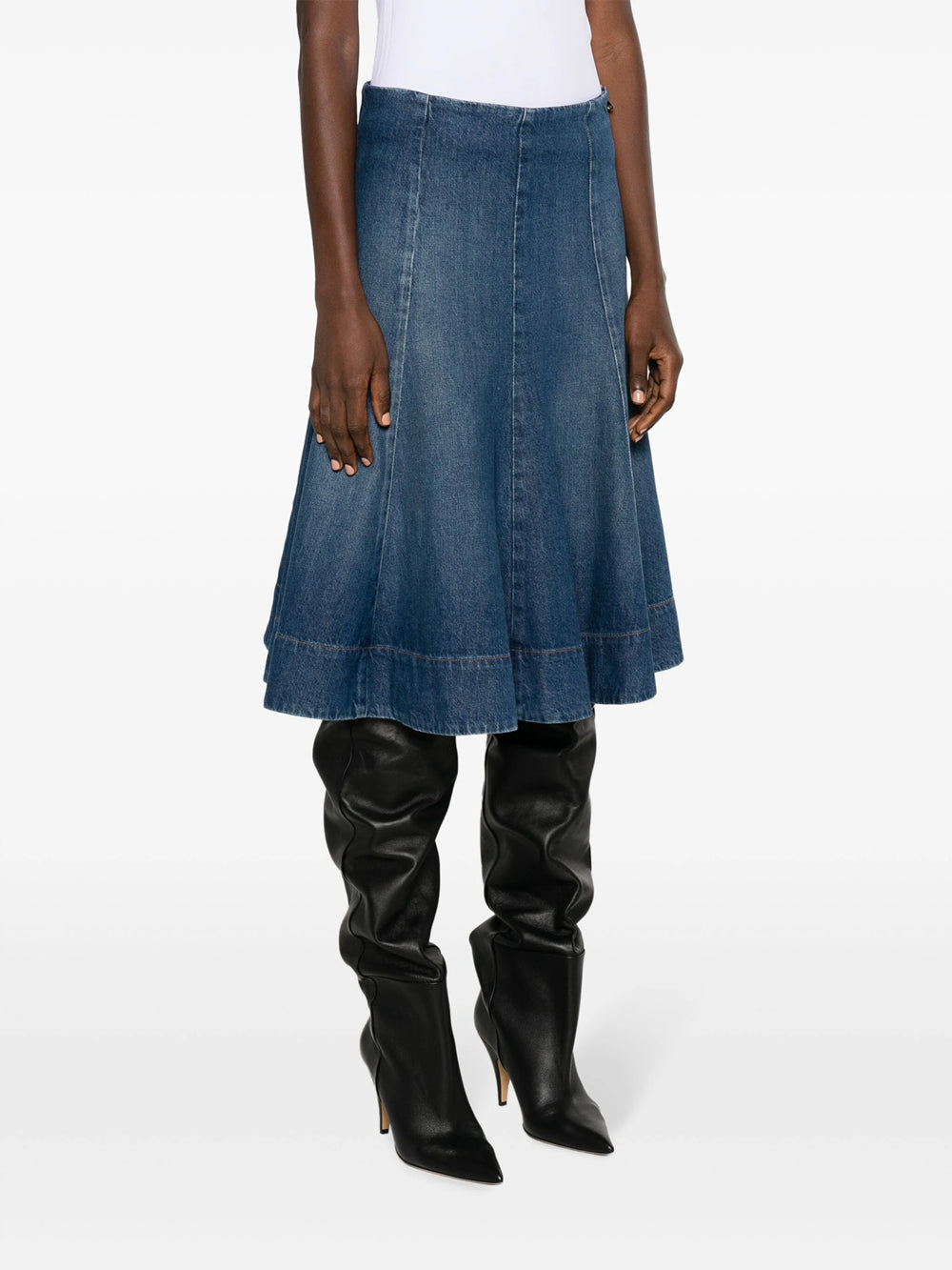 Lennox flared denim midi skirt