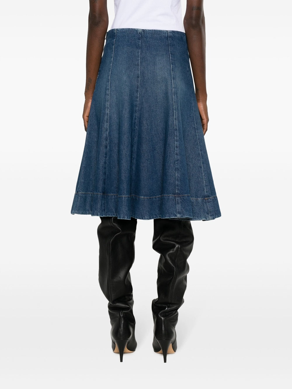 Lennox flared denim midi skirt