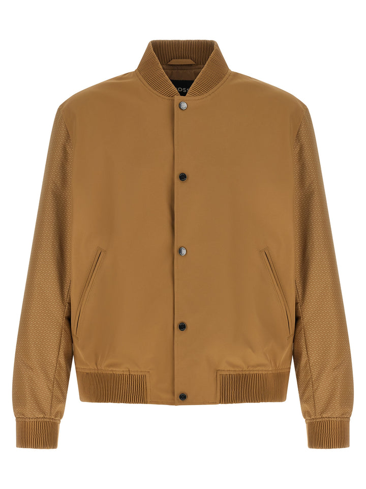 Hugo Boss Monogram Sleeve Bomber Jacket Puffer Jackets - Beige | 3536364cded6bd4f7eae8651d13d7c892875f0e5