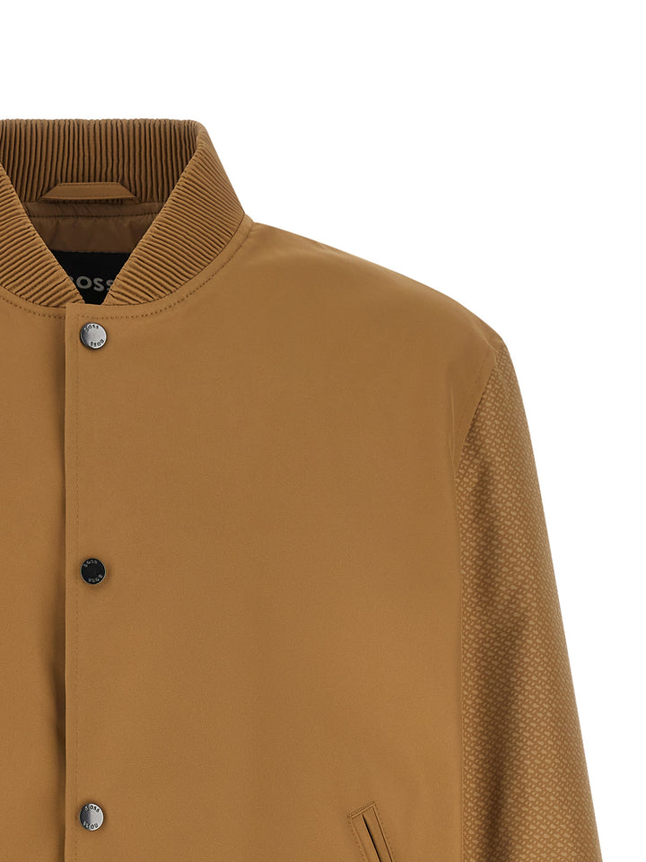 Hugo Boss Monogram Sleeve Bomber Jacket Puffer Jackets - Beige | 510977792d99975f3f47f34aa0901eabc54e7748