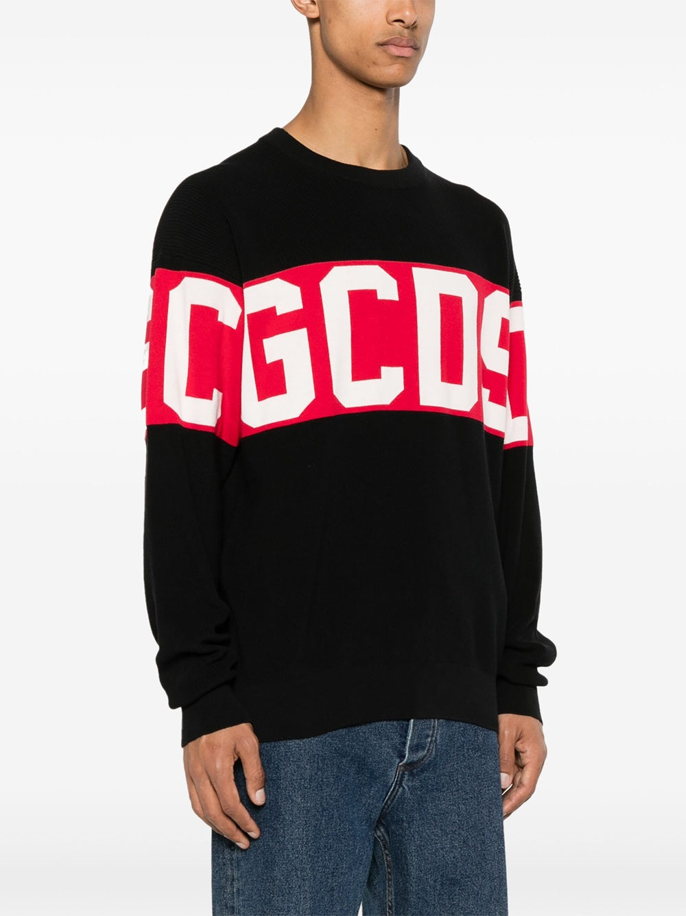 Cotton sweater with knitted logo