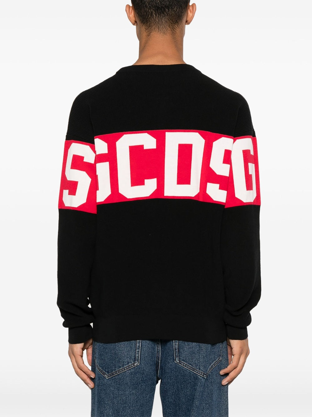 Cotton sweater with knitted logo