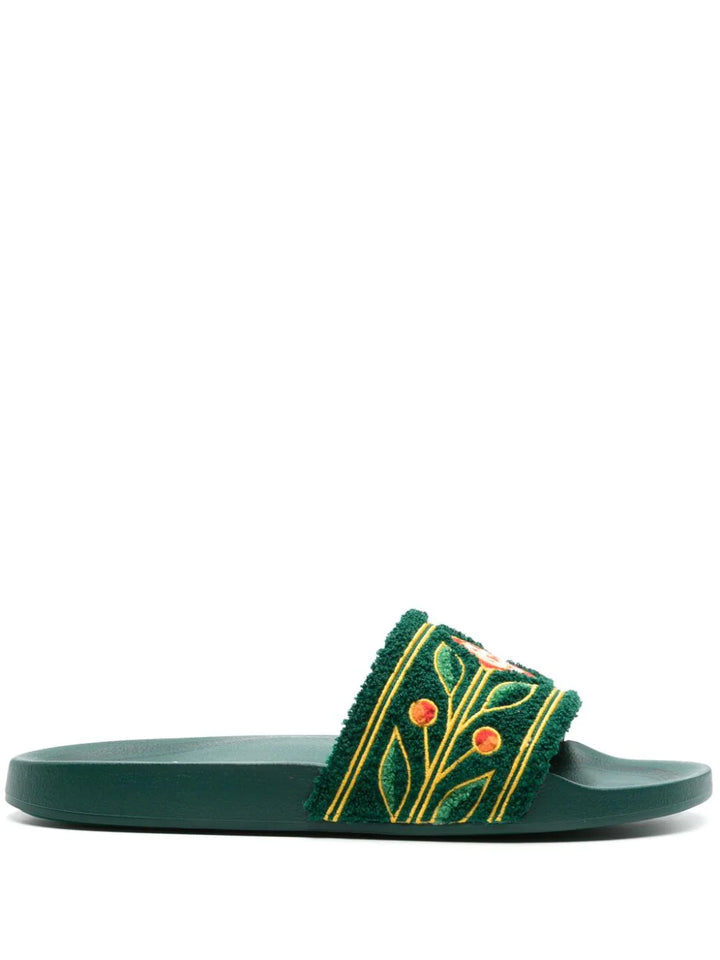 Slide sandals with embroidery