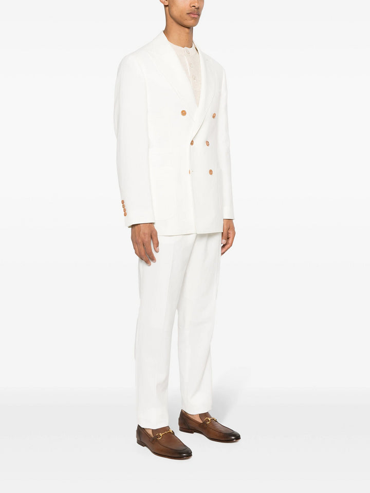 double-breasted linen suit