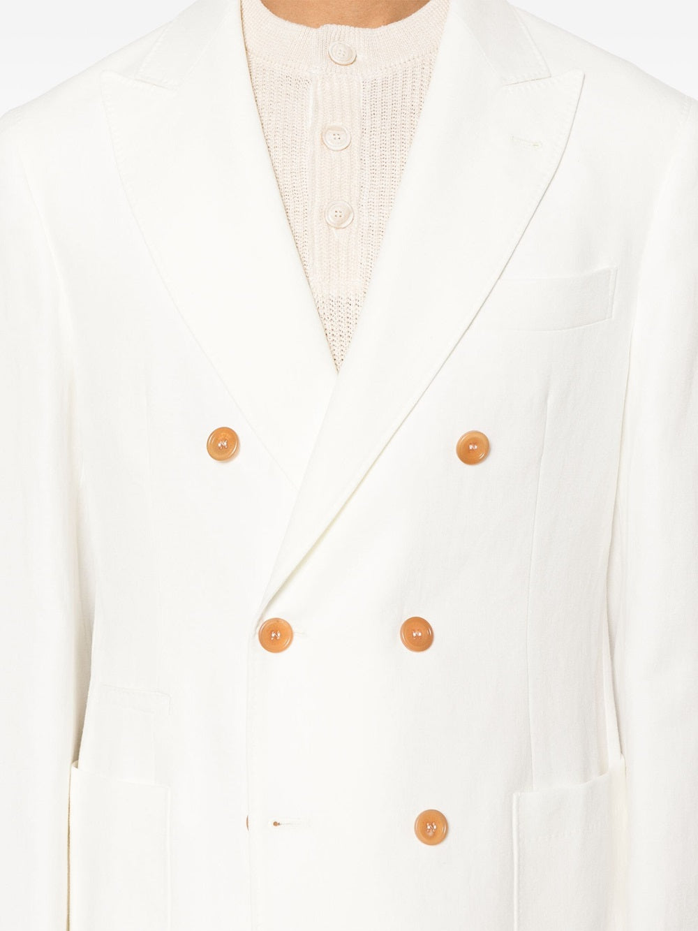 double-breasted linen suit