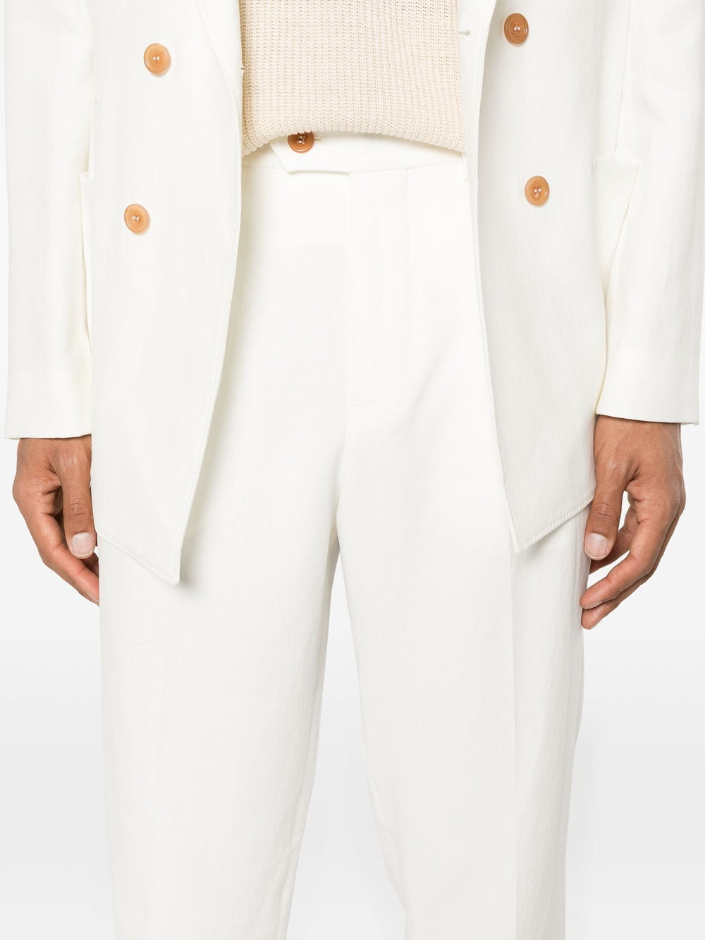 double-breasted linen suit