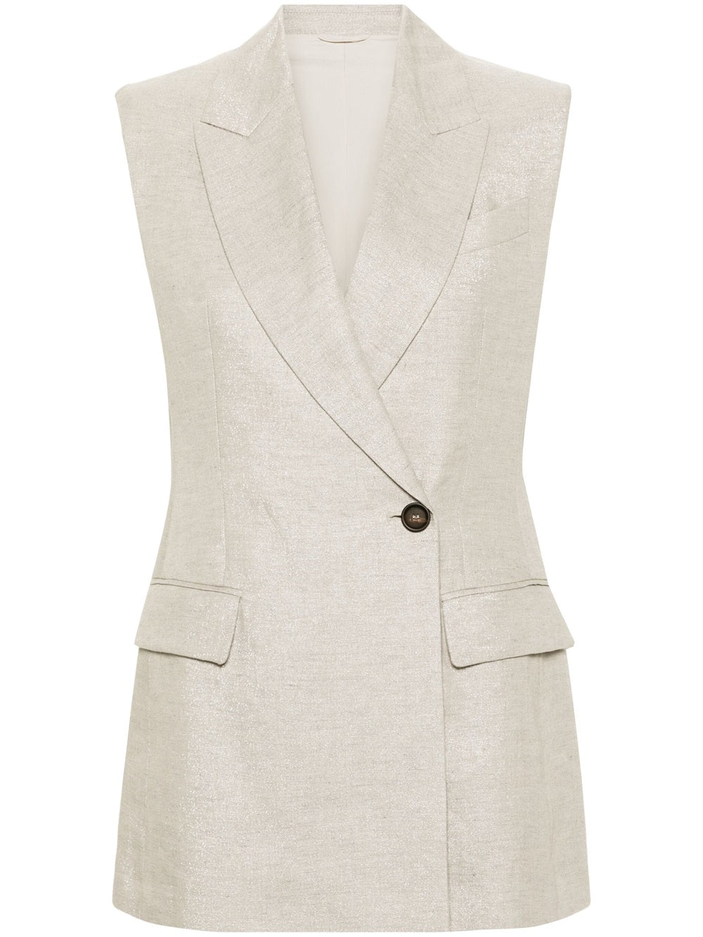 sleeveless blazer with metallic thread