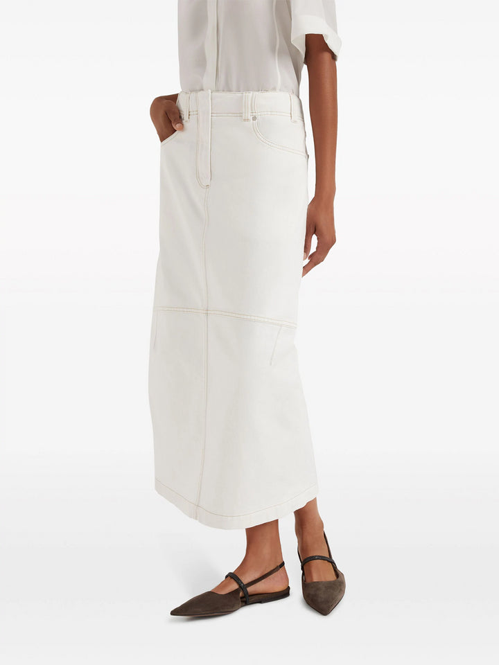 High-waisted denim midi skirt