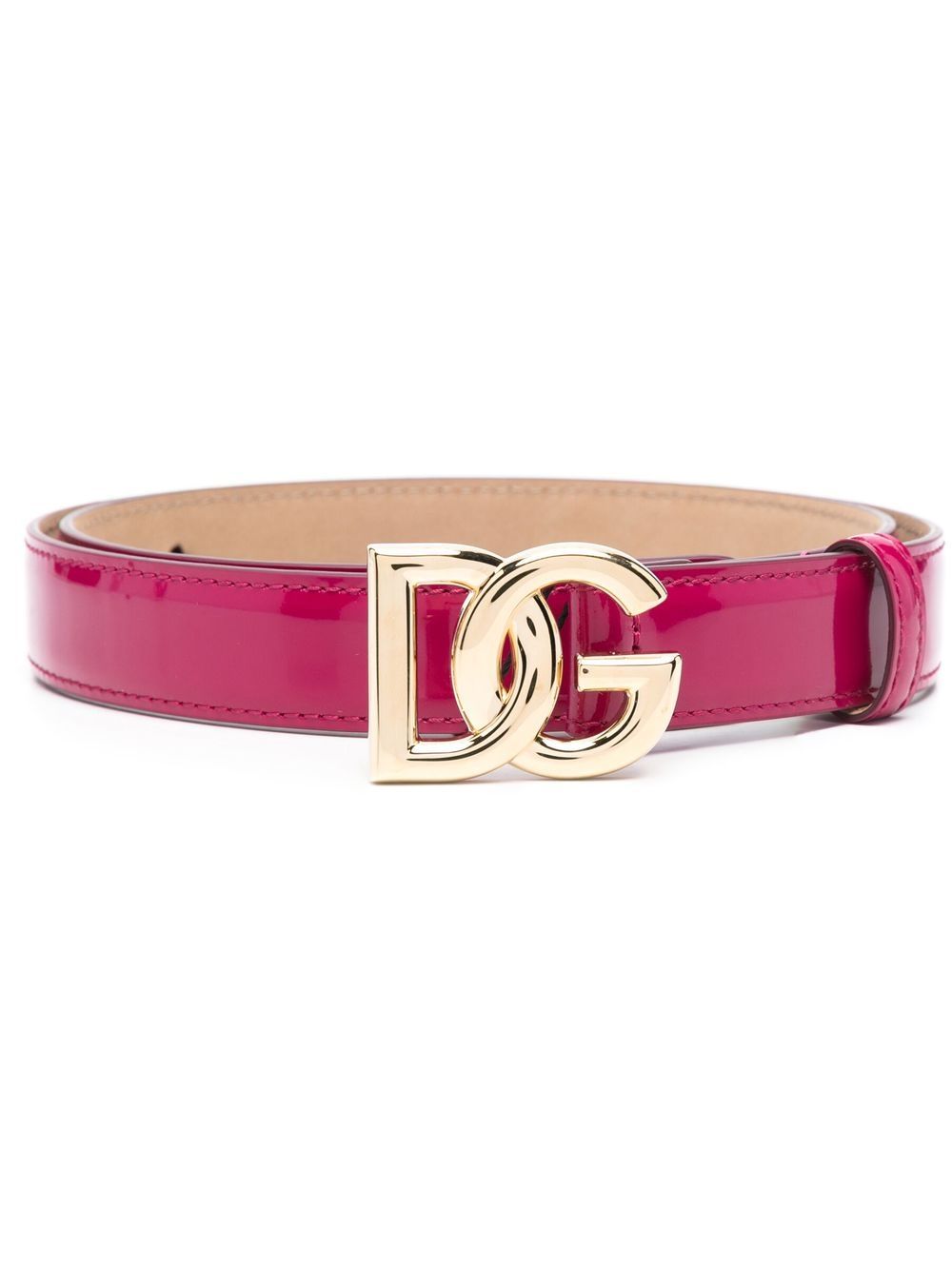 patent leather belt with logo plaque