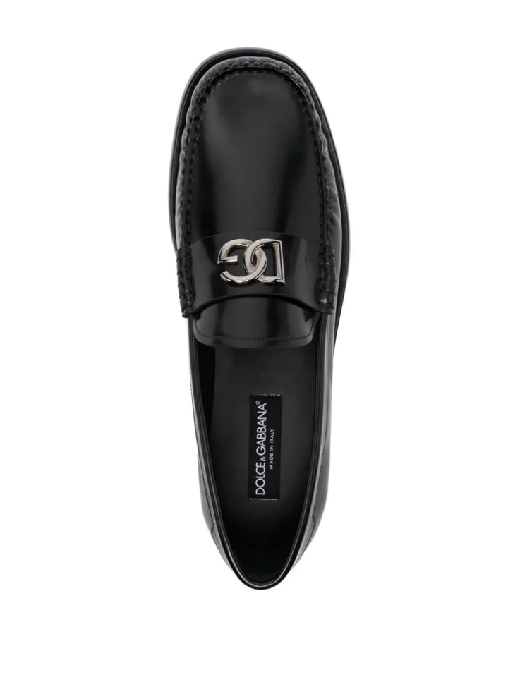 Leather loafers with logo plaque