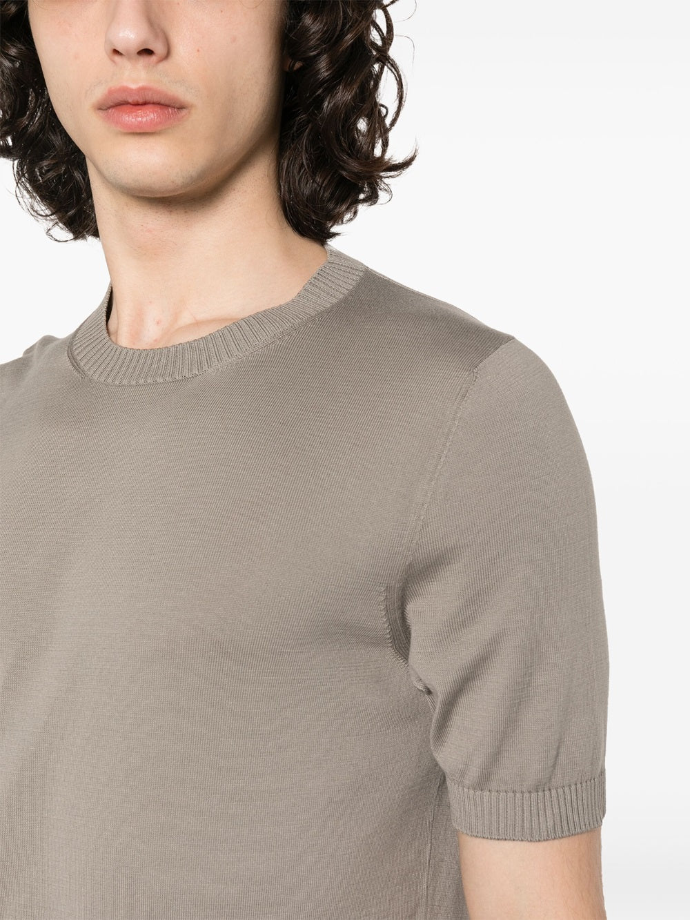 short-sleeved fine-knit sweater