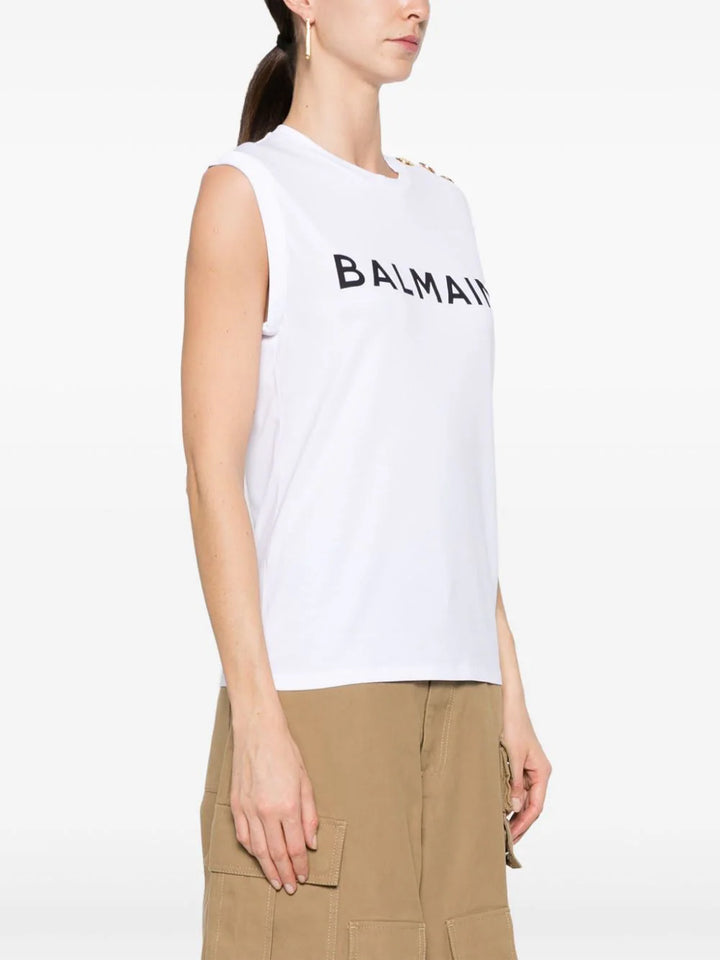 3 btn balmain print tank top