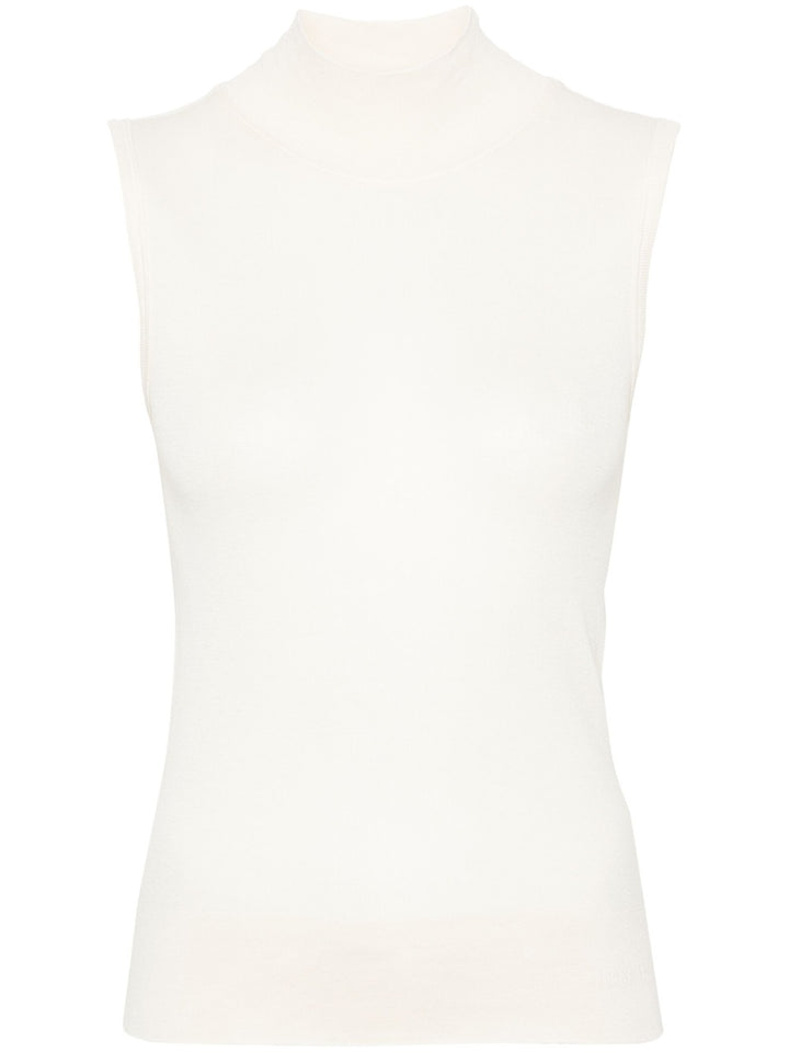 Sleeveless knitted top with mock neck