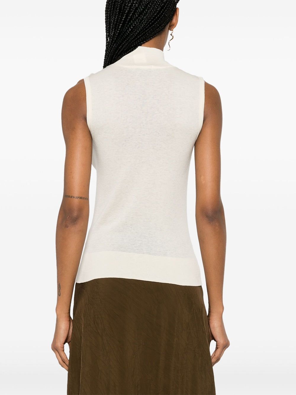 Sleeveless knitted top with mock neck