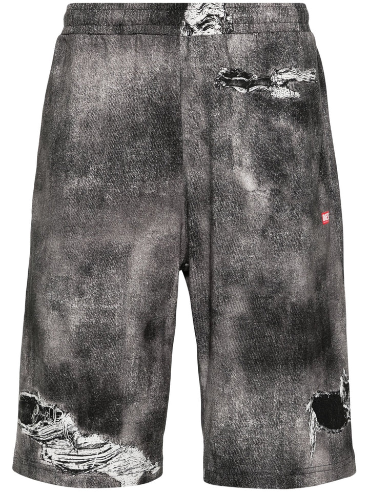 cotton sports shorts with distressed effect print