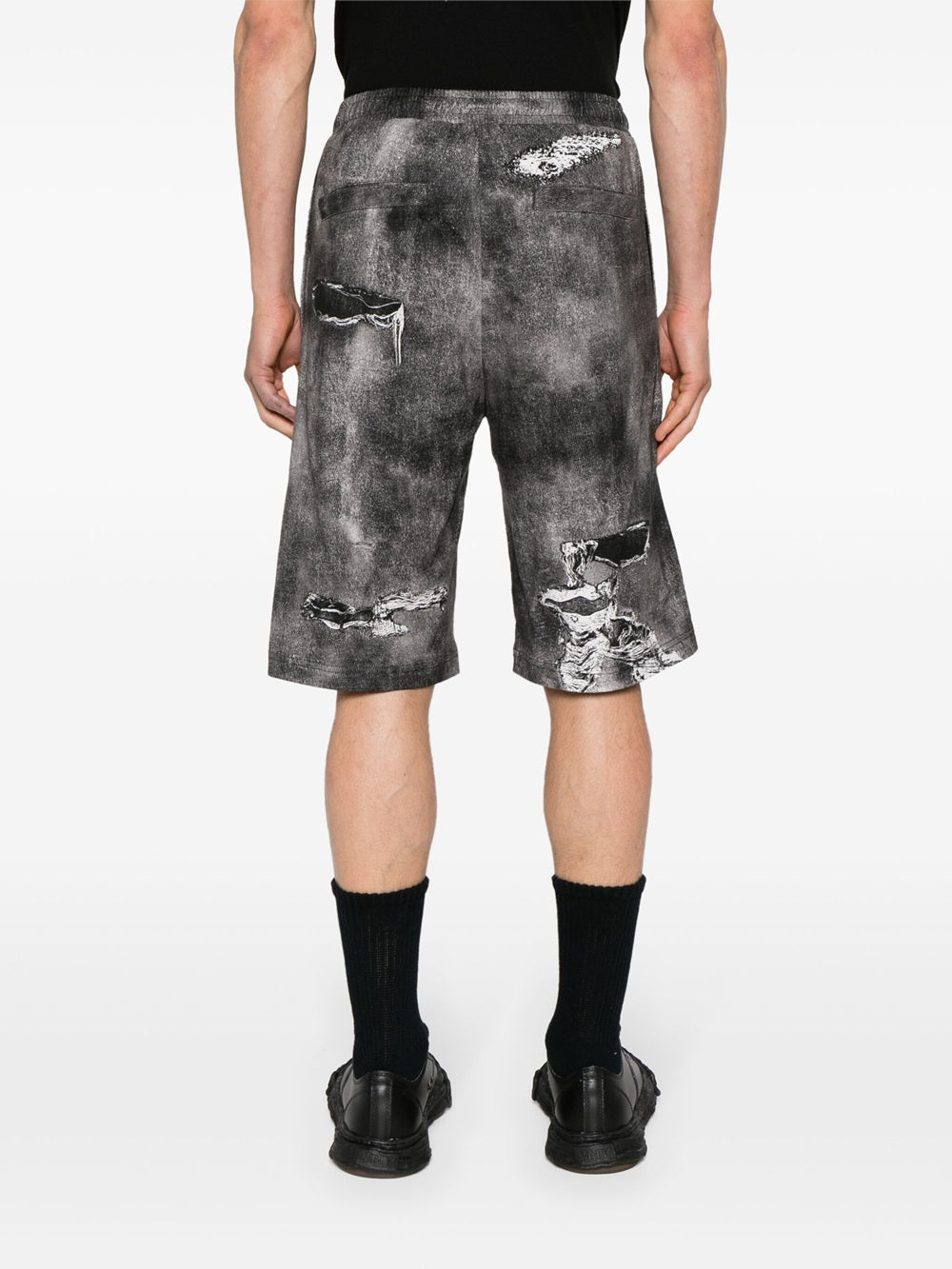 cotton sports shorts with distressed effect print