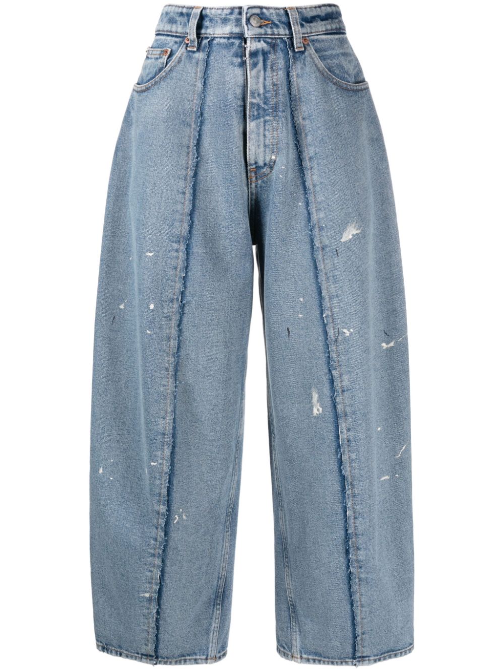 Wide leg jeans with distressed effect