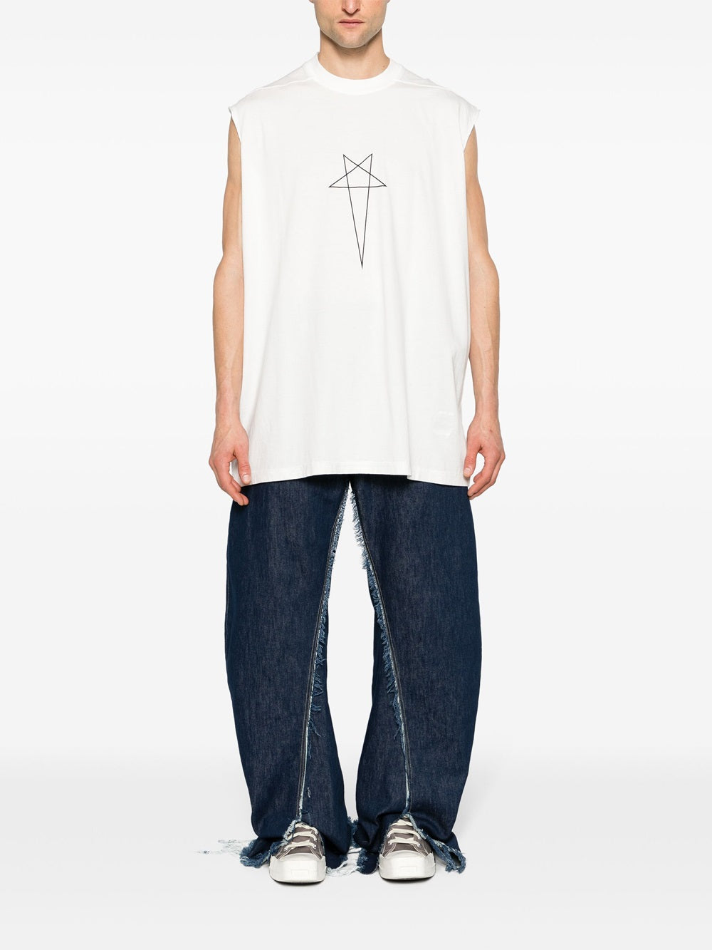 Cotton tank top with pentagram print