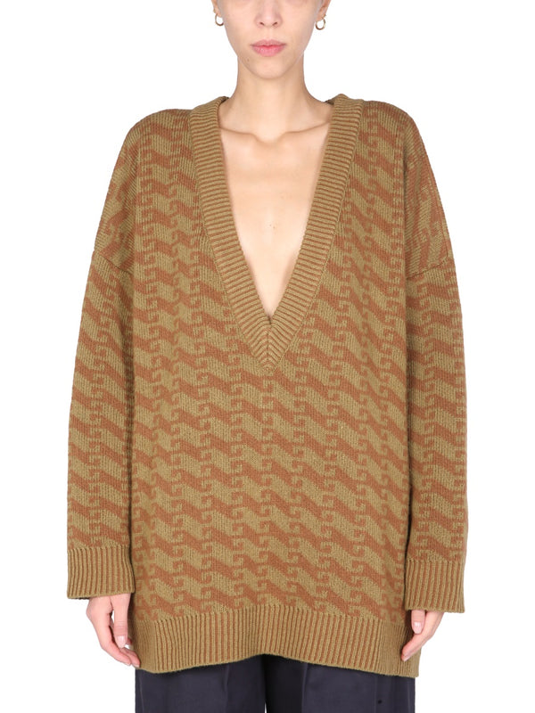 V-Neck Jacquard Sweater