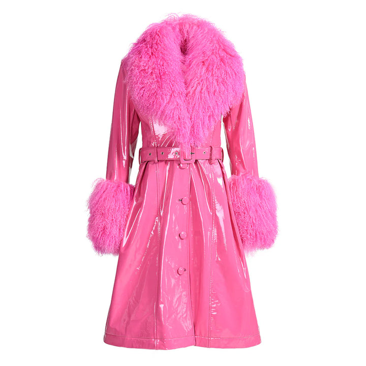 Sac Coat in Leather Fuchsia