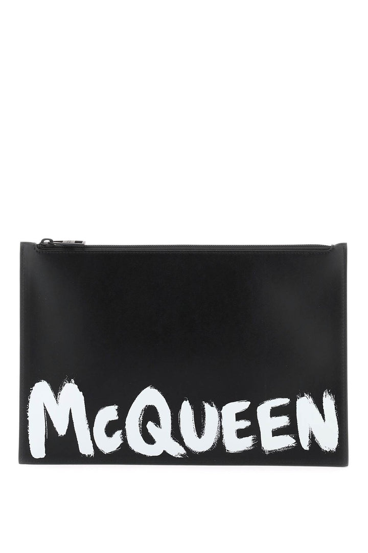 'Mcqueen Graffiti' Leather Flat Pouch