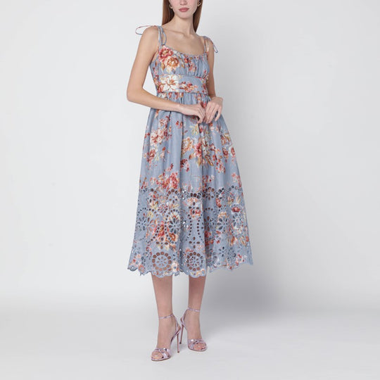 Floral-Print Linen Midi Dress