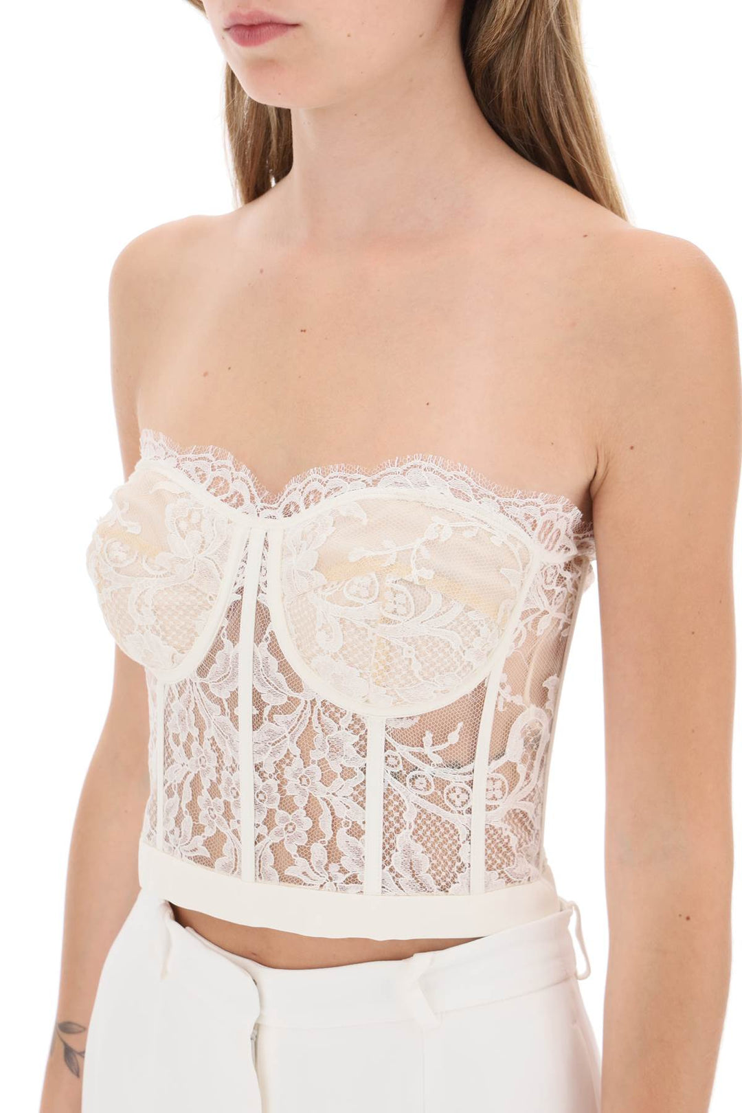 Cropped Bustier Top In Lace