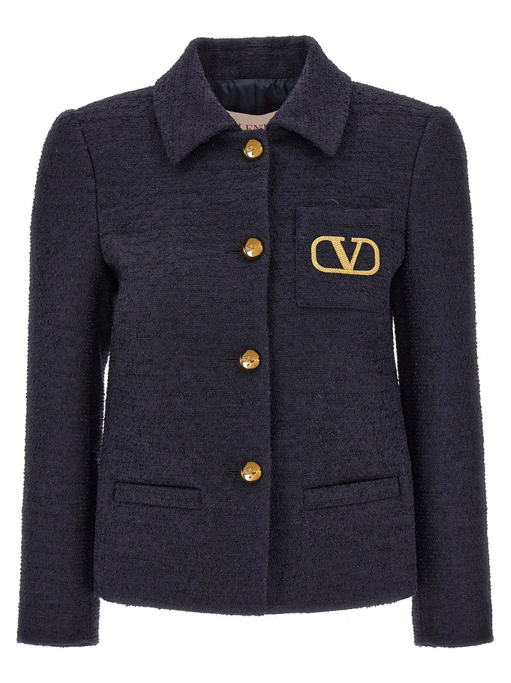 Valentino Tweed Crop Jacket Blazer And Suits Blue