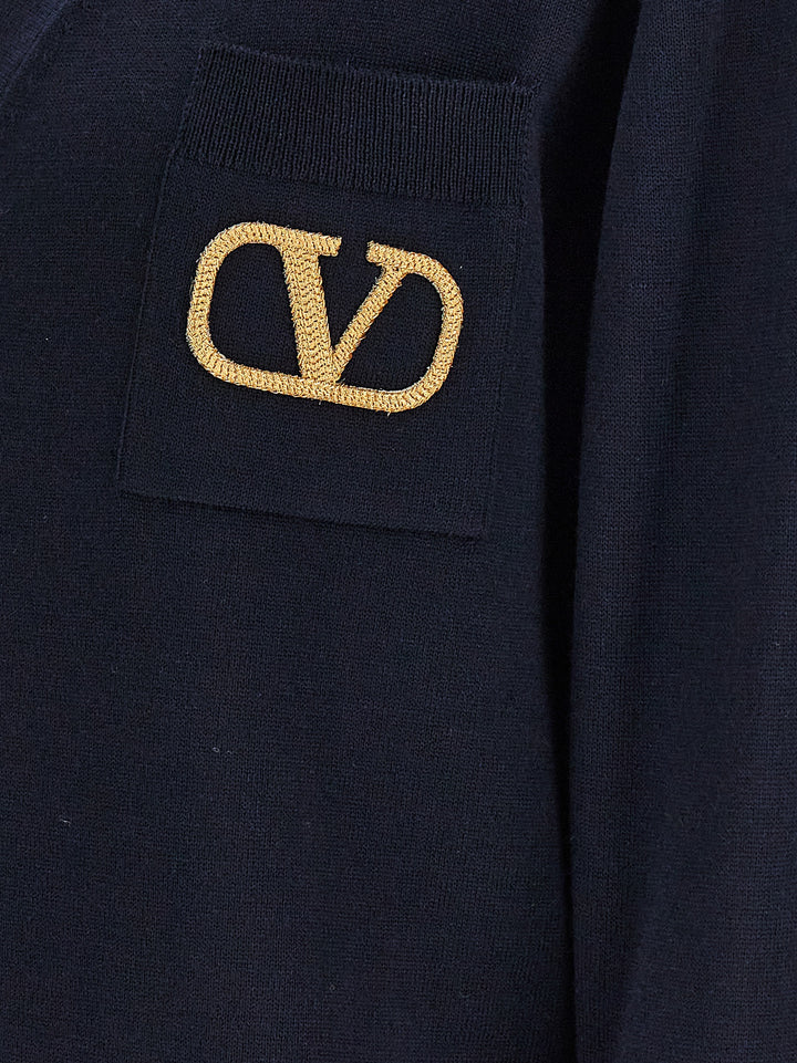 Valentino Logo Embroidery Cardigan Sweater, Cardigans Blue