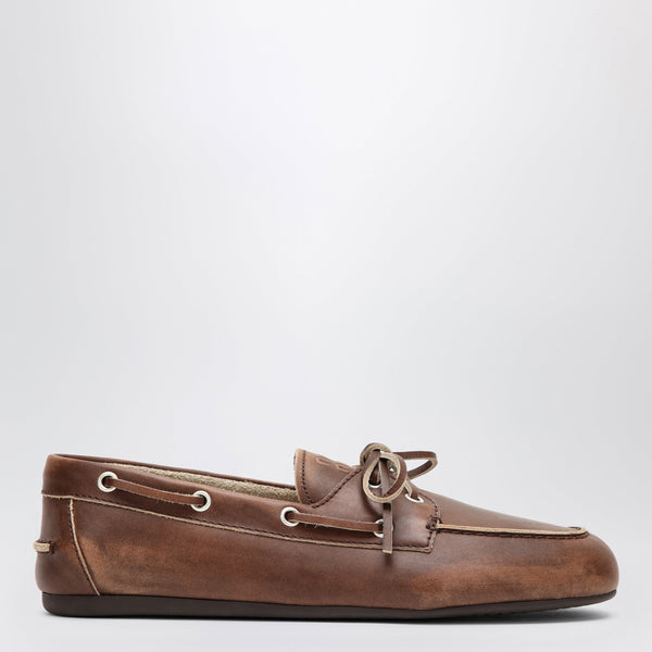 Burnt Brown Moccasin In Vintage Effect Leather