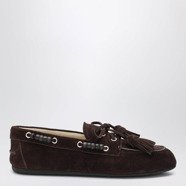 Deck Shoes In Suede With Dark Brown Tassels