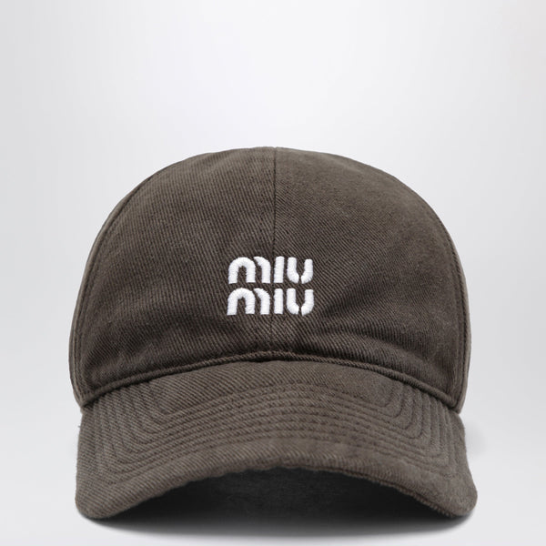 Washed Denim Baseball Cap In Dark Brown And Blue