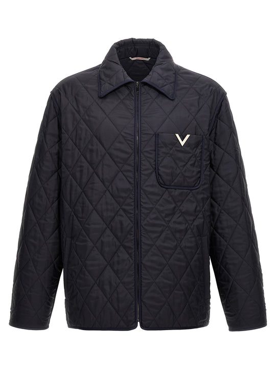 V Detail Puffer Jackets Blue