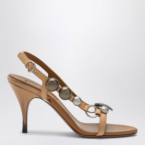 Honey-Colored Leather Sandals With Metal Details