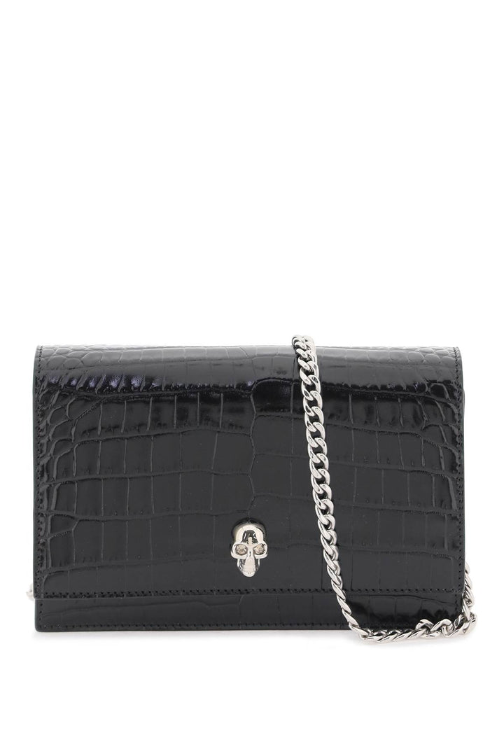 Croco Embossed Leather Skull Mini Bag