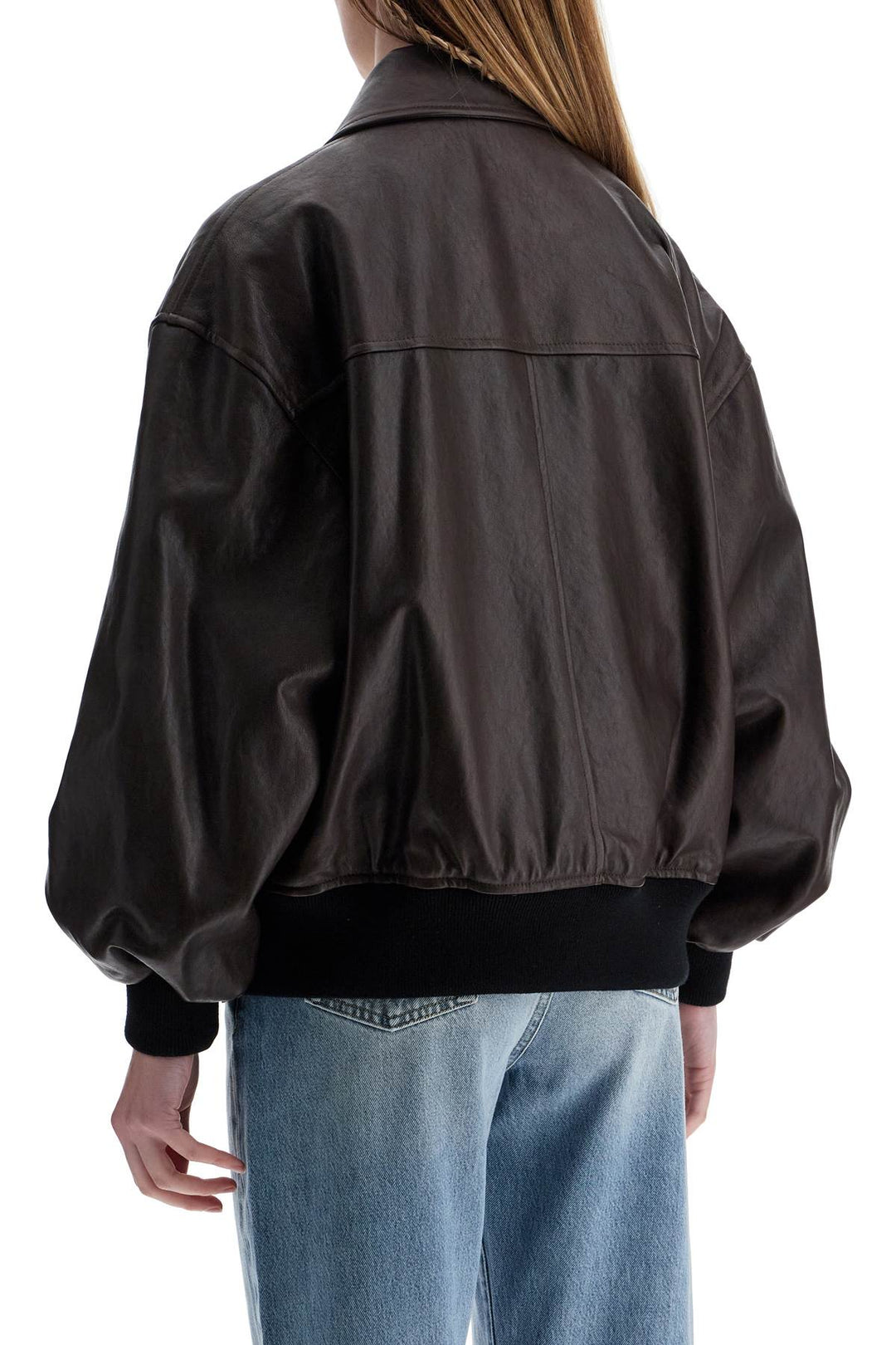 Dark Brown Leather Jacket With Puff Sleeves