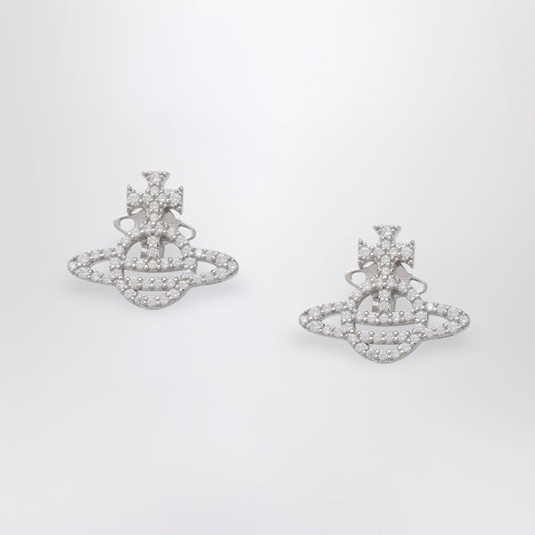 Platinum-Tone Metal Orb Earrings With Crystals