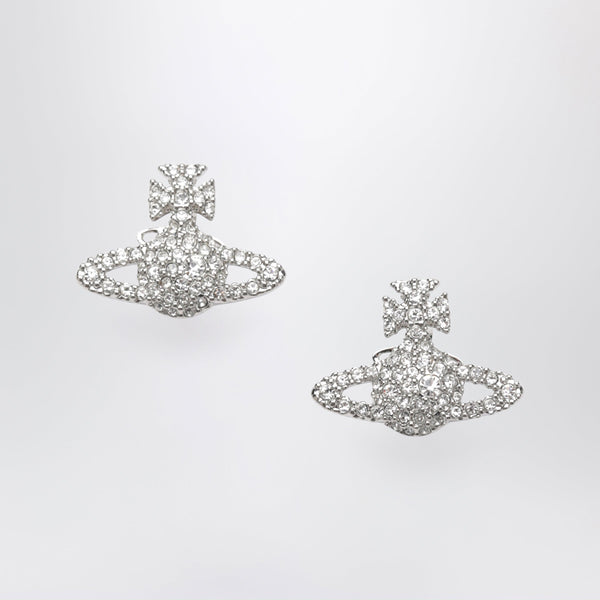 Stud Earrings Grace Bas Relief With Crystals In Brass