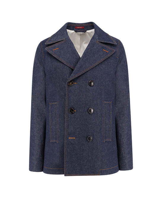 Denim Peacoat With Contrasting Stitching